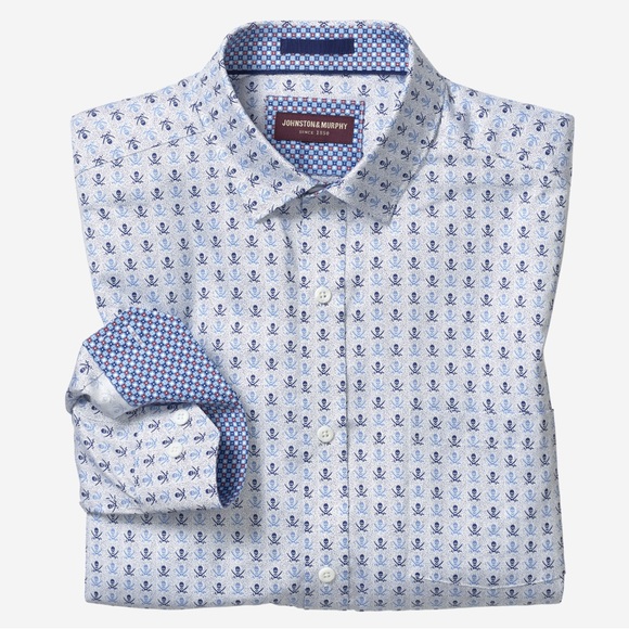 Johnston & Murphy Other - Johnston & Murphy Blue Pirate Skull & Sword pattern long sleeve button down